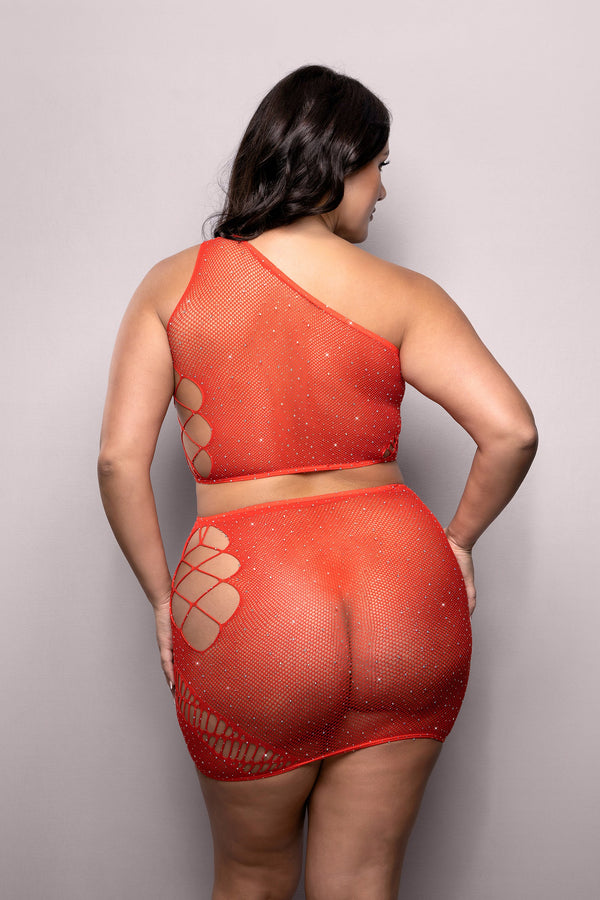 Plus Size One Shoulder Bodystocking Set