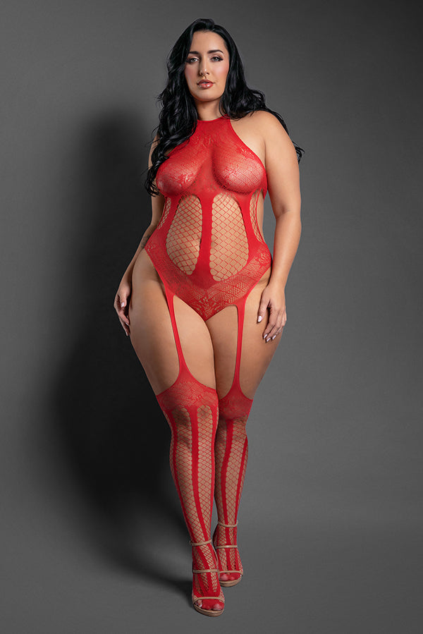 Plus Size Stripped Bodystocking