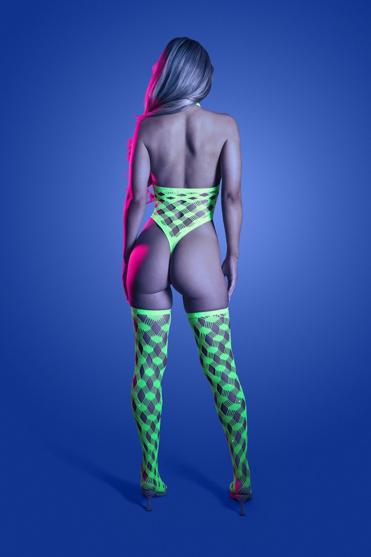 Adrenaline Teddy and Stockings Set in neon green back view