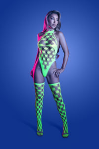 Adrenaline Teddy and Stockings Set in neon green front view