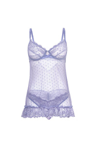 Amira lilac dotted sheer mesh lace chemise front product view