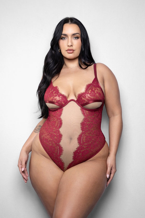 Plus Size Anya Teddy in red front view