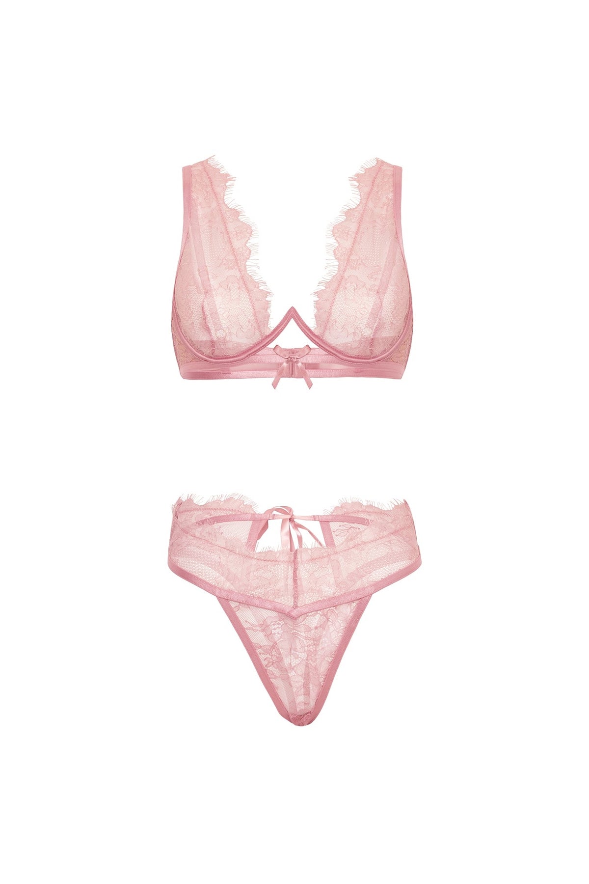 Beatriz pink lace bra set flat lay