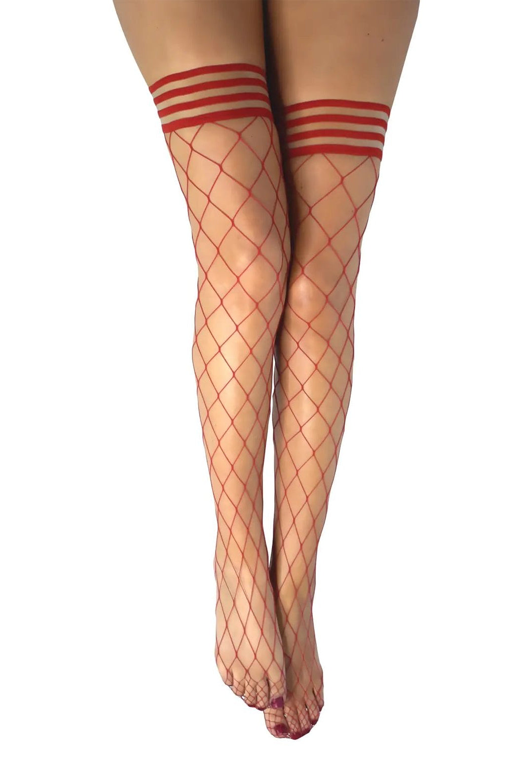 Red Fence Net Thigh Highs
