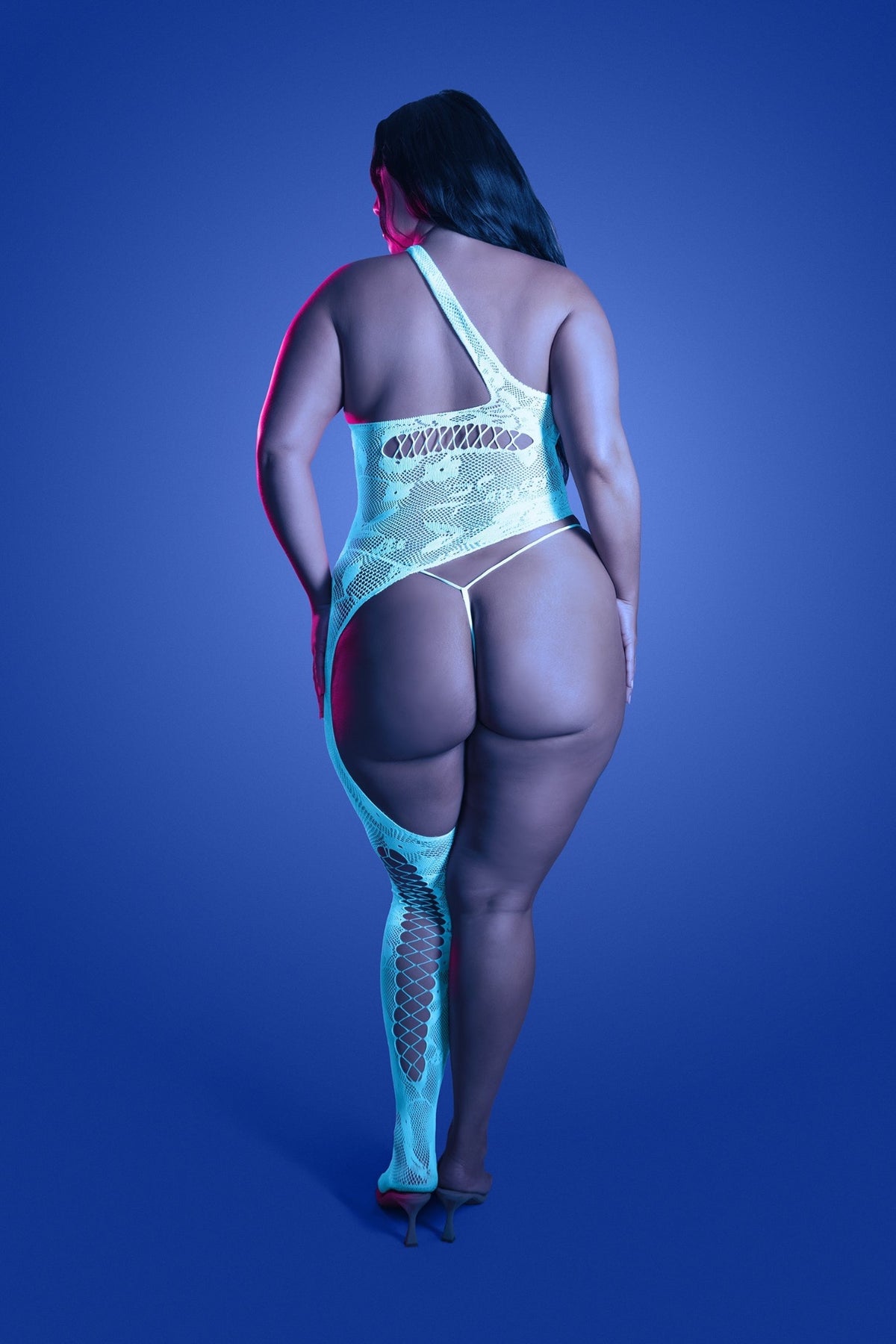 Plus Size Lights Get Low Bodystocking in white front view