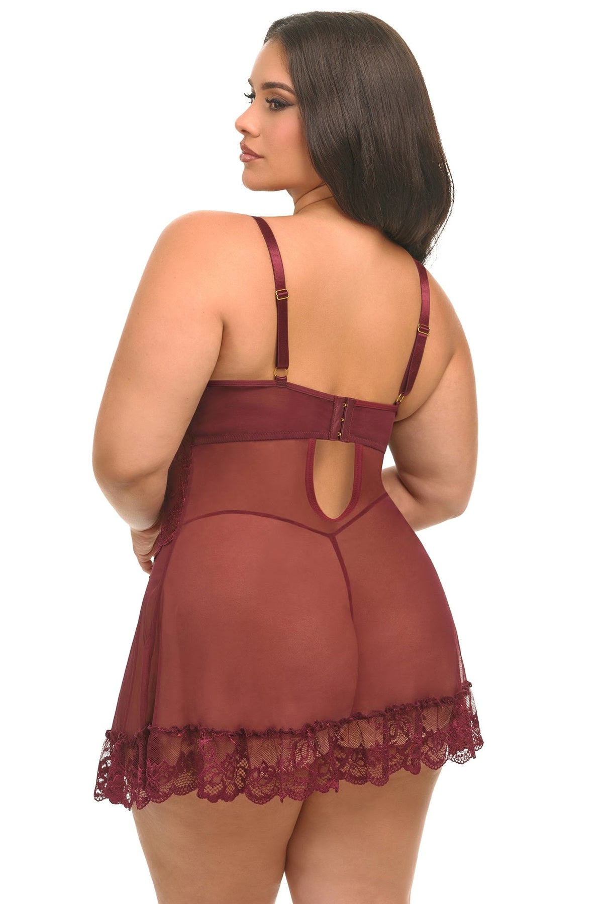 Plus Size Valentine babydoll Zinfandel back plus-size model