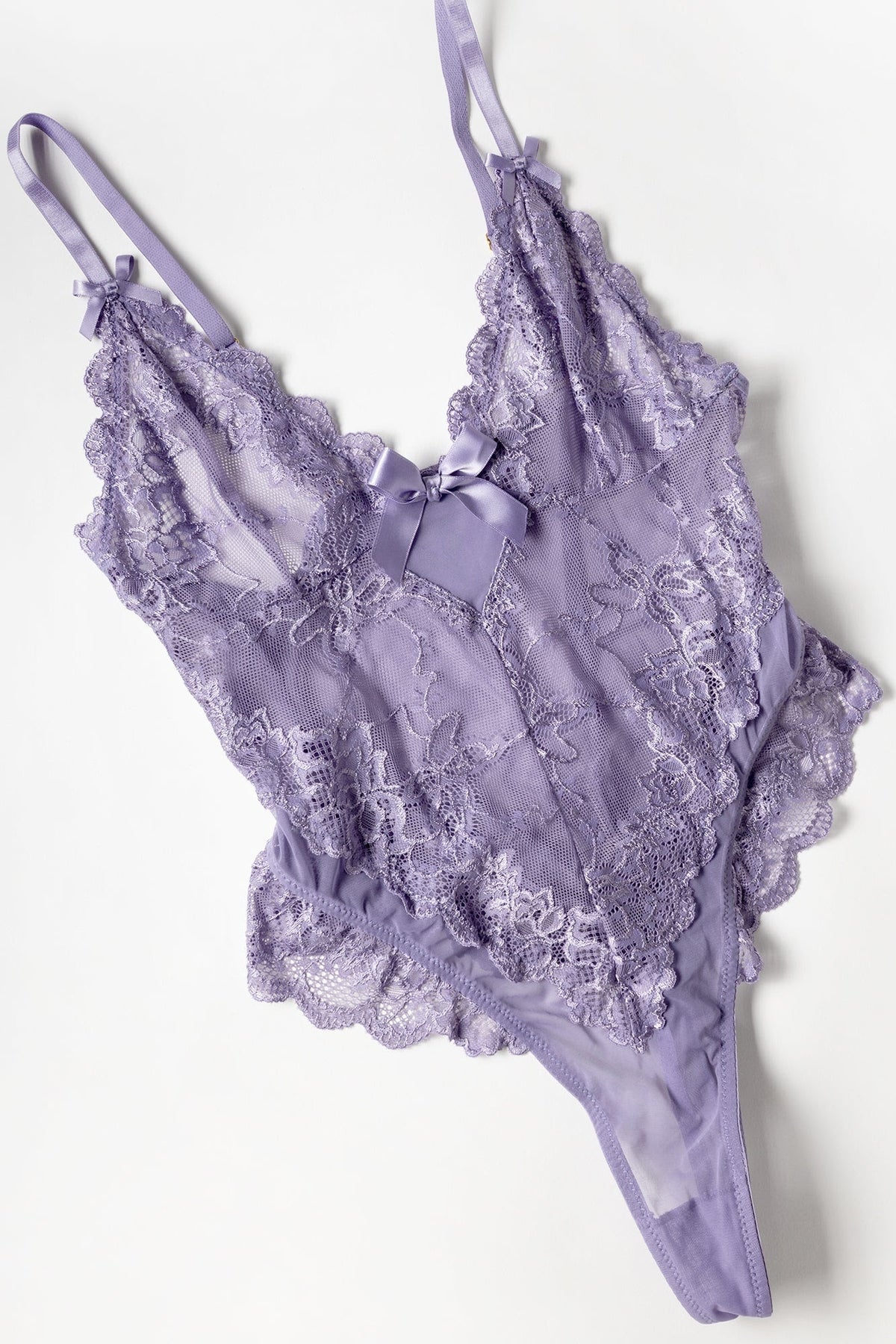 Valentine Lace Teddy in Purple Haze, flat lay