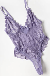 Valentine Lace Teddy in Purple Haze, flat lay