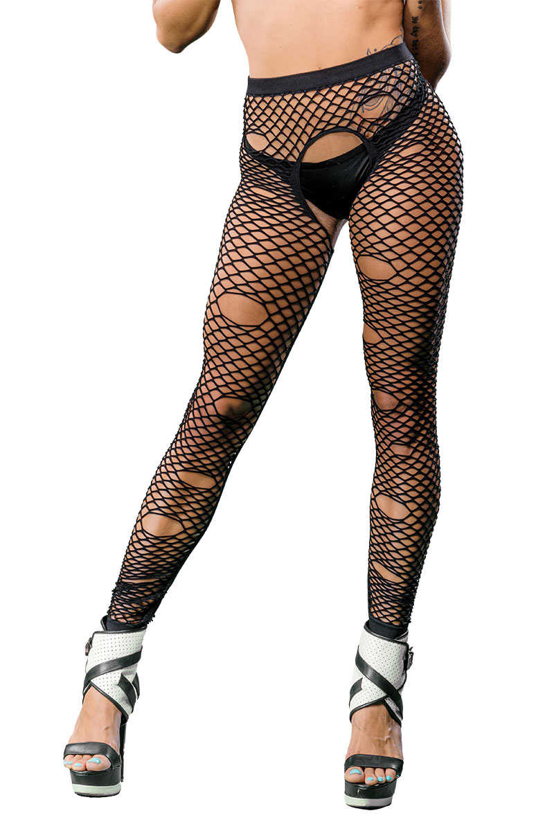 Black Fishnet Tights With Ripped Up Holes