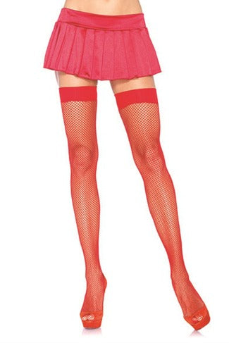 Red Fishnet Thigh High stockings