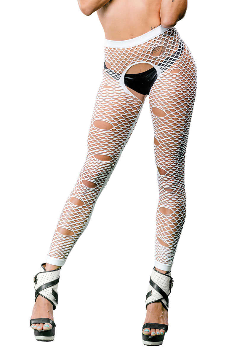 White fishnet tights with shredded holes